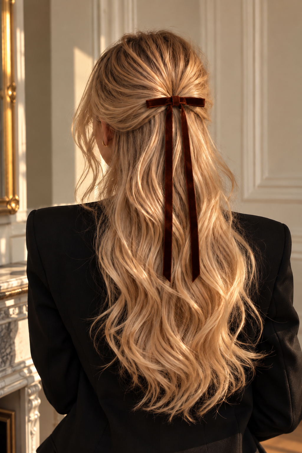 Mocha Brown Velvet Ribbon Hair Bow | Luxury Long-Tail Hair Accessory