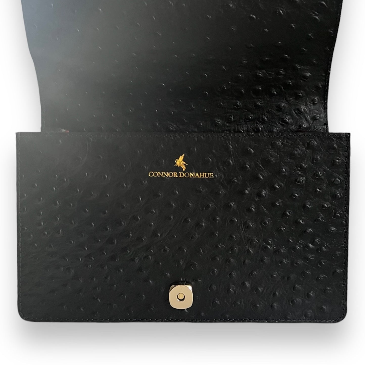 Apollo Bag Crossbody: MM  (Ostrich Embossed Black and Gold Hardware)