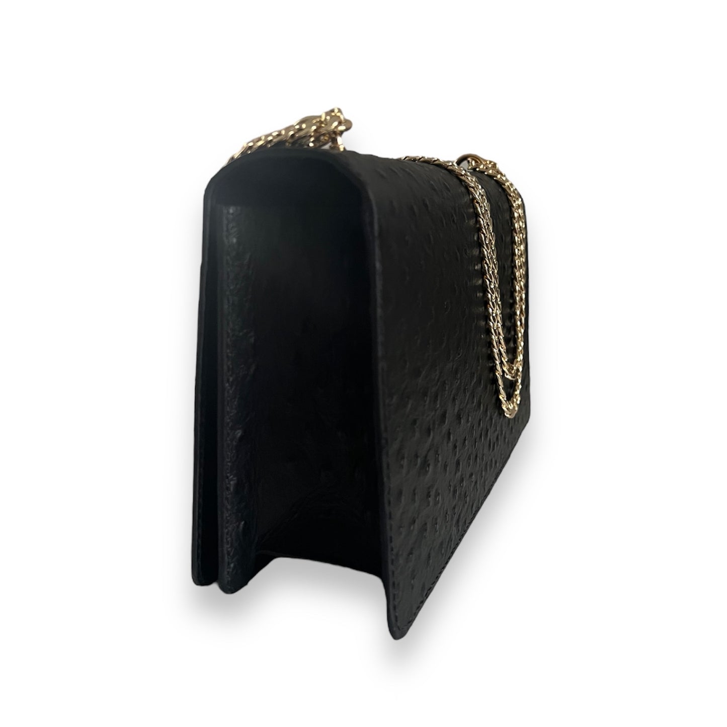 Apollo Bag Crossbody: MM  (Ostrich Embossed Black and Gold Hardware)