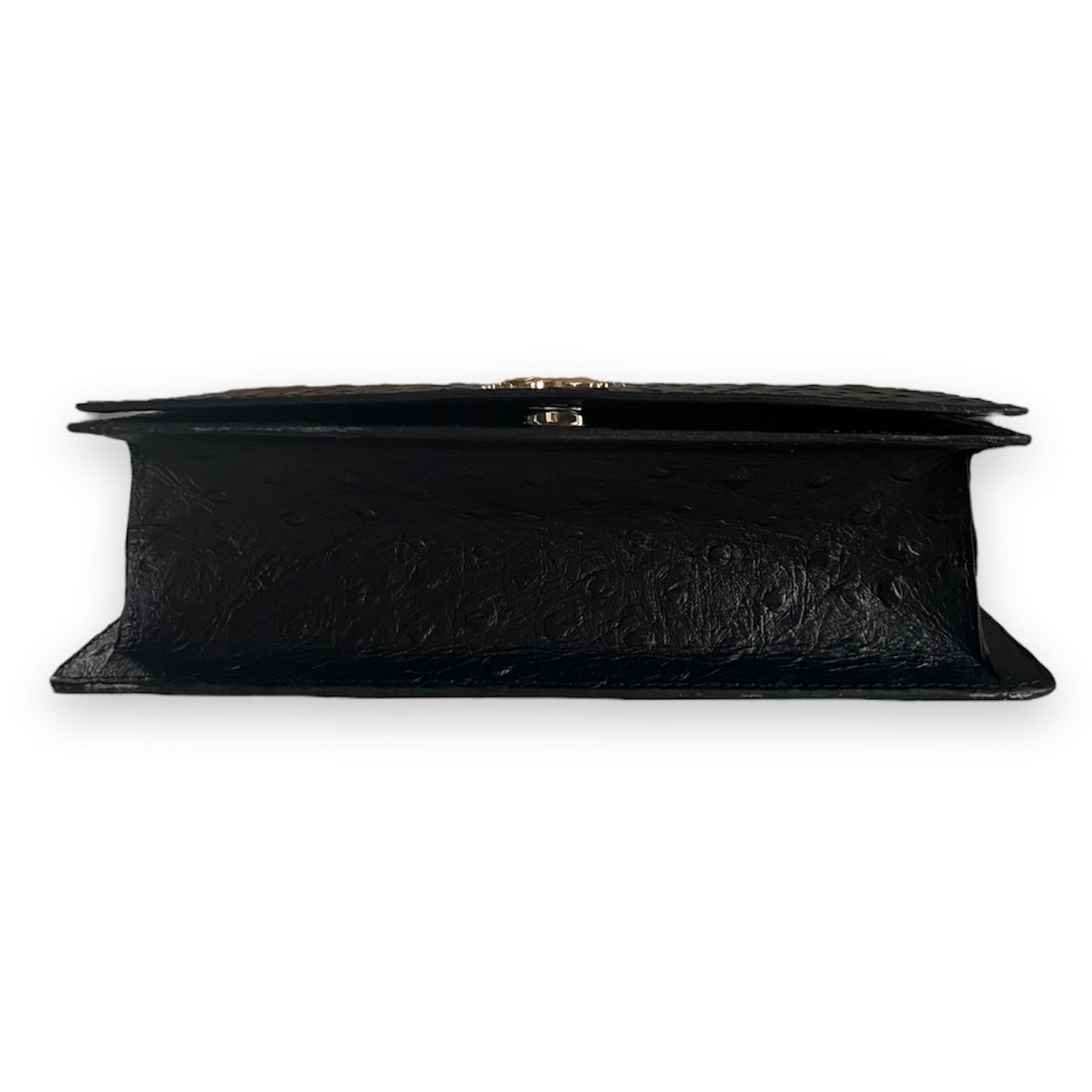 Apollo Bag Crossbody: MM  (Ostrich Embossed Black and Gold Hardware)