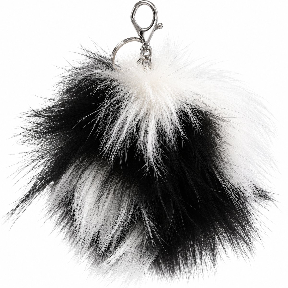 Luxury Arctic Fox Fur Bag Charm – Black & White Silver Hardware| Handmade in Massachusetts (Copy)