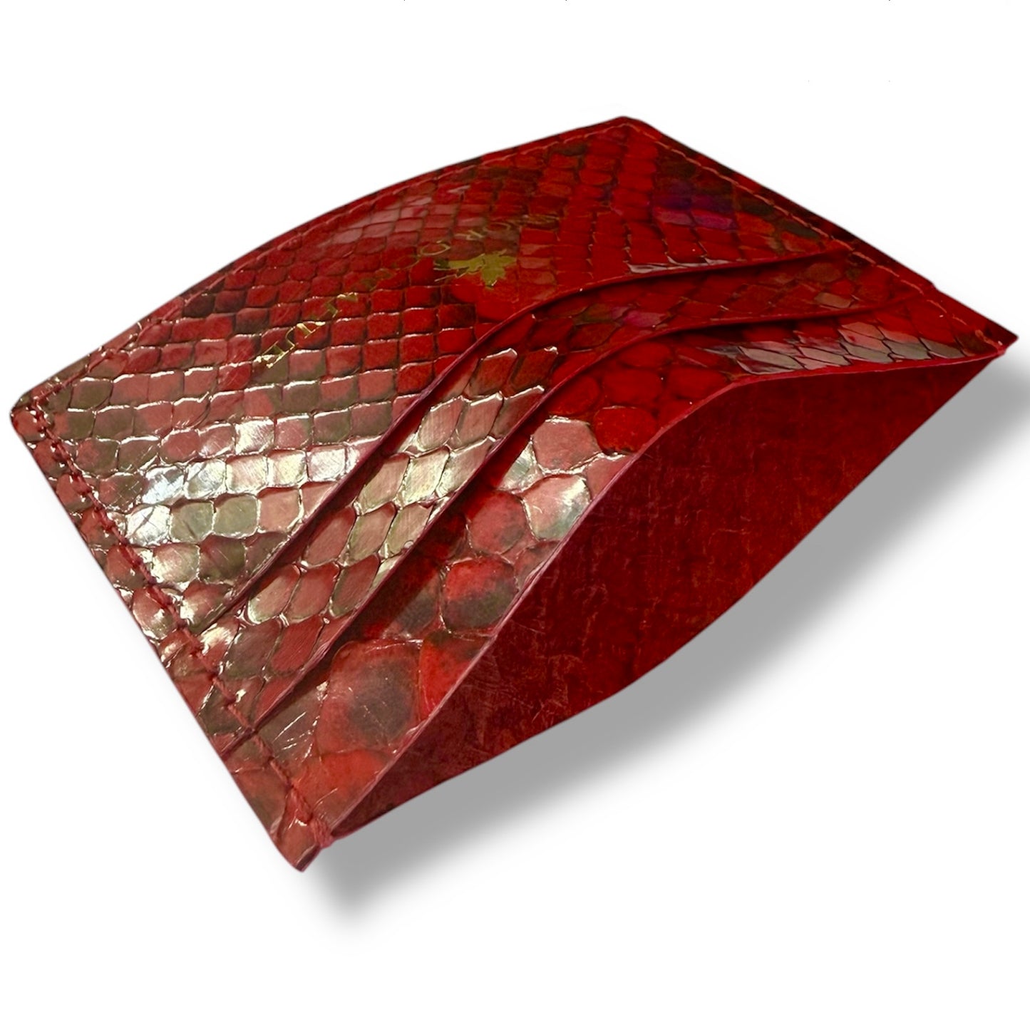 Genuine Snake Leather Cash-Card Card Holder - Rouge