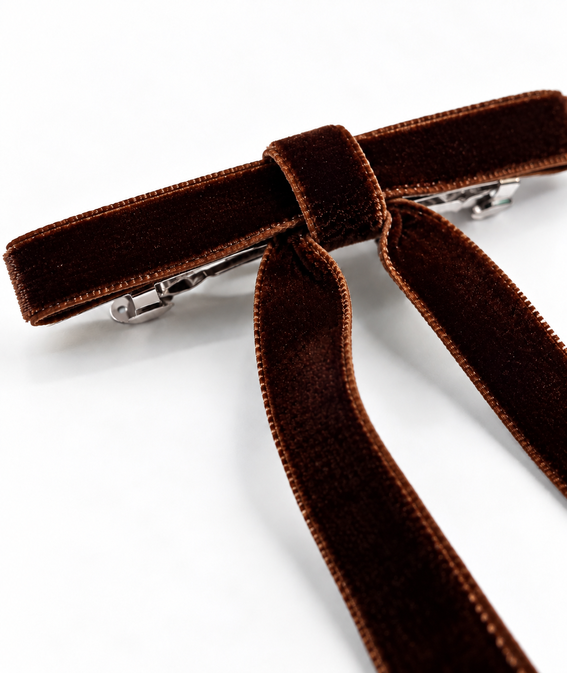Mocha Brown Velvet Ribbon Hair Bow | Luxury Long-Tail Hair Accessory