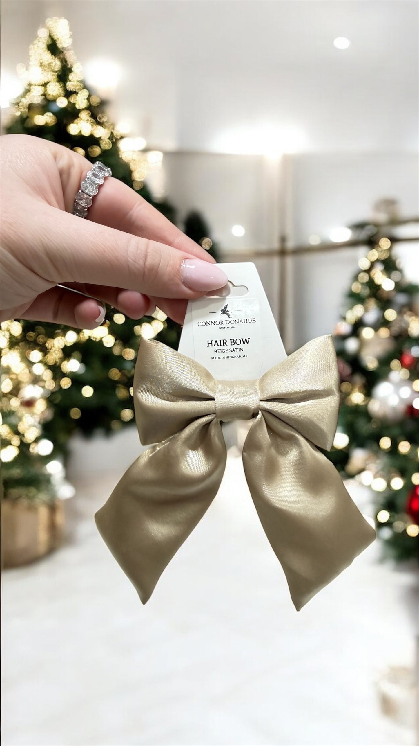 Hair Bow- Beige Satin