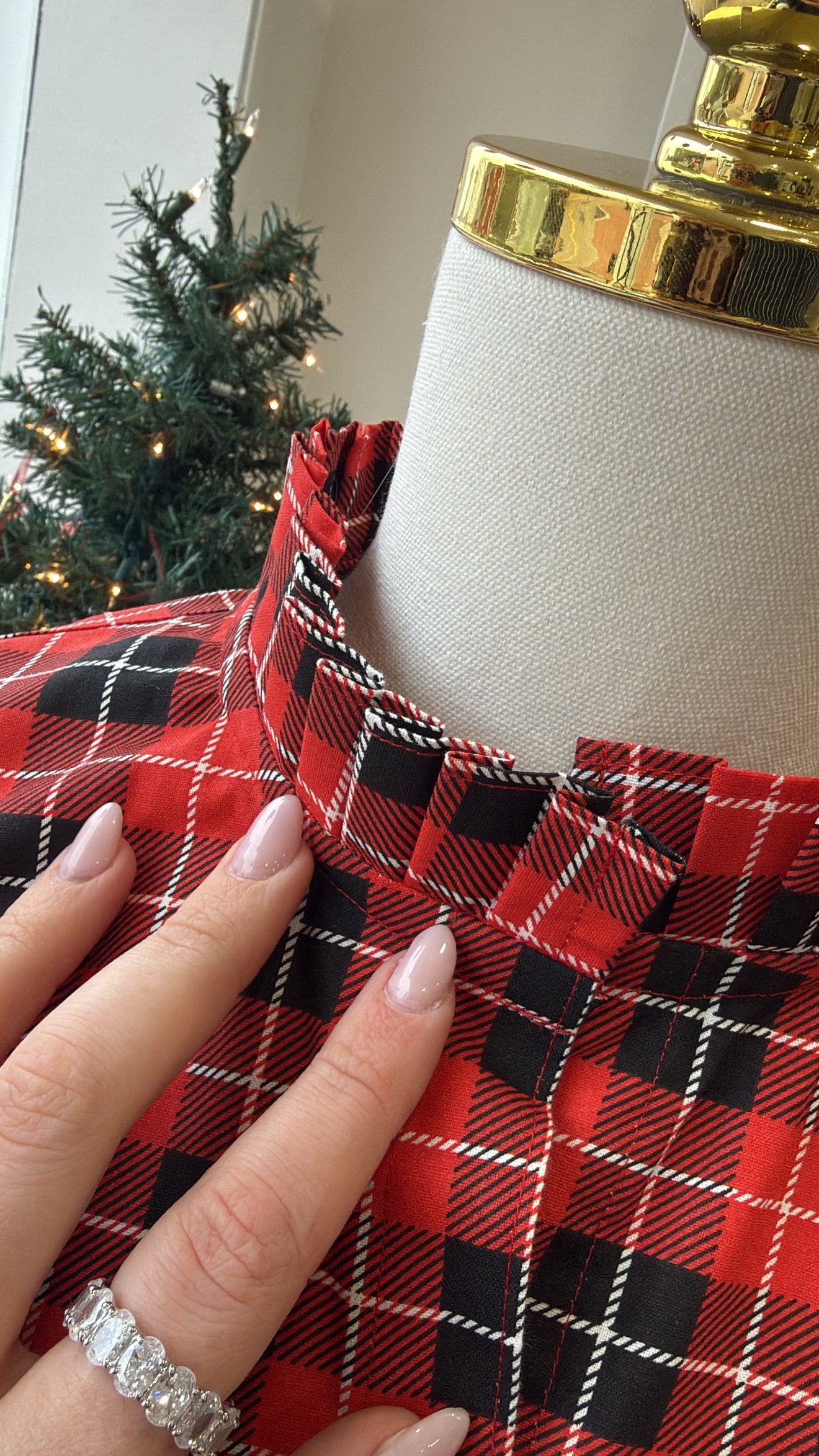 Ruffle Collar Button Up Shirt ( Tartan Plaid)