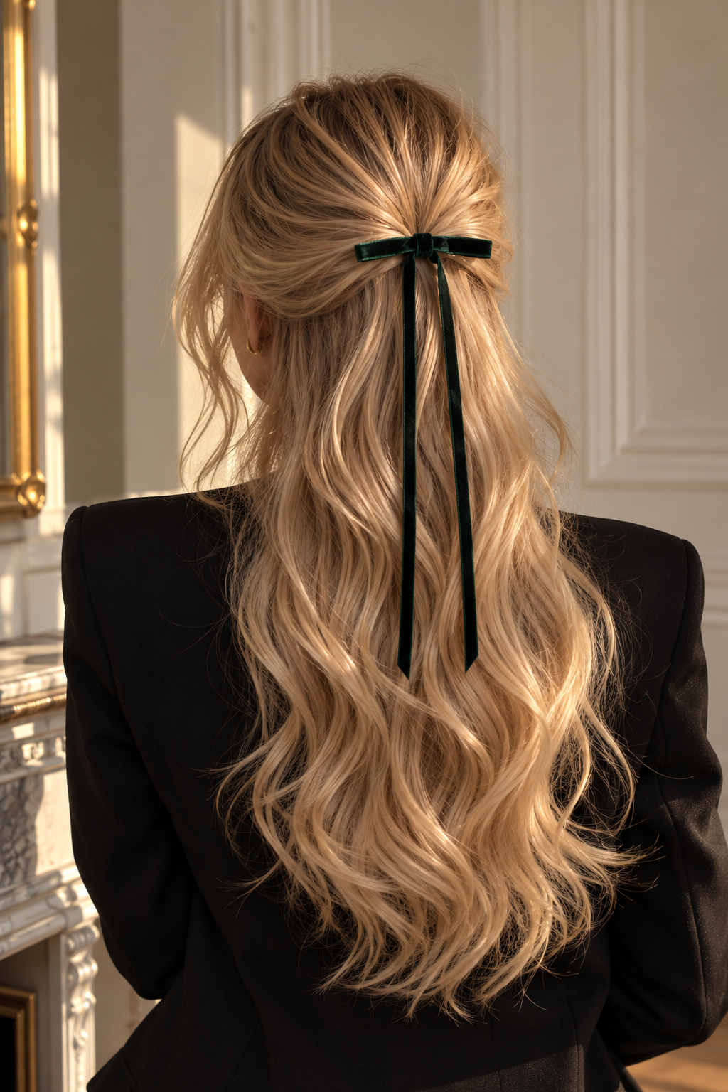 Dark Emerald Green Velvet Ribbon Hair Bow | Luxury Long-Tail Hair Accessory