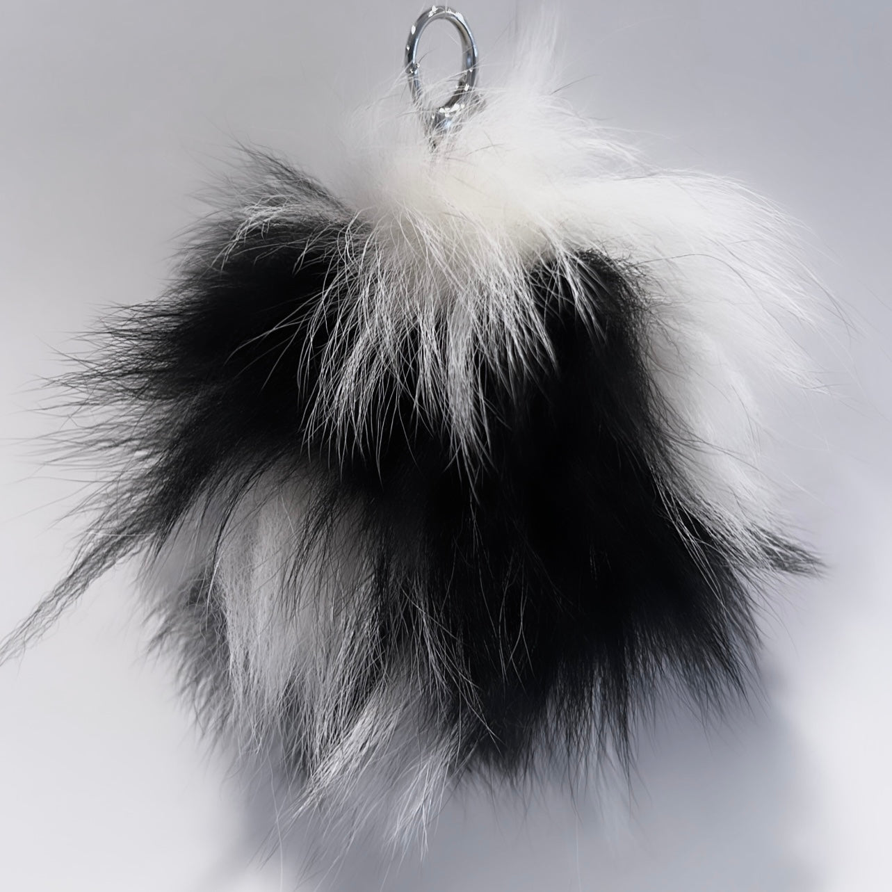 Fox fur black and white Pom Pom bag charm