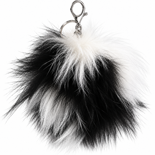 Luxury Arctic Fox Fur Bag Charm – Black & White Silver Hardware| Handmade in Massachusetts (Copy)