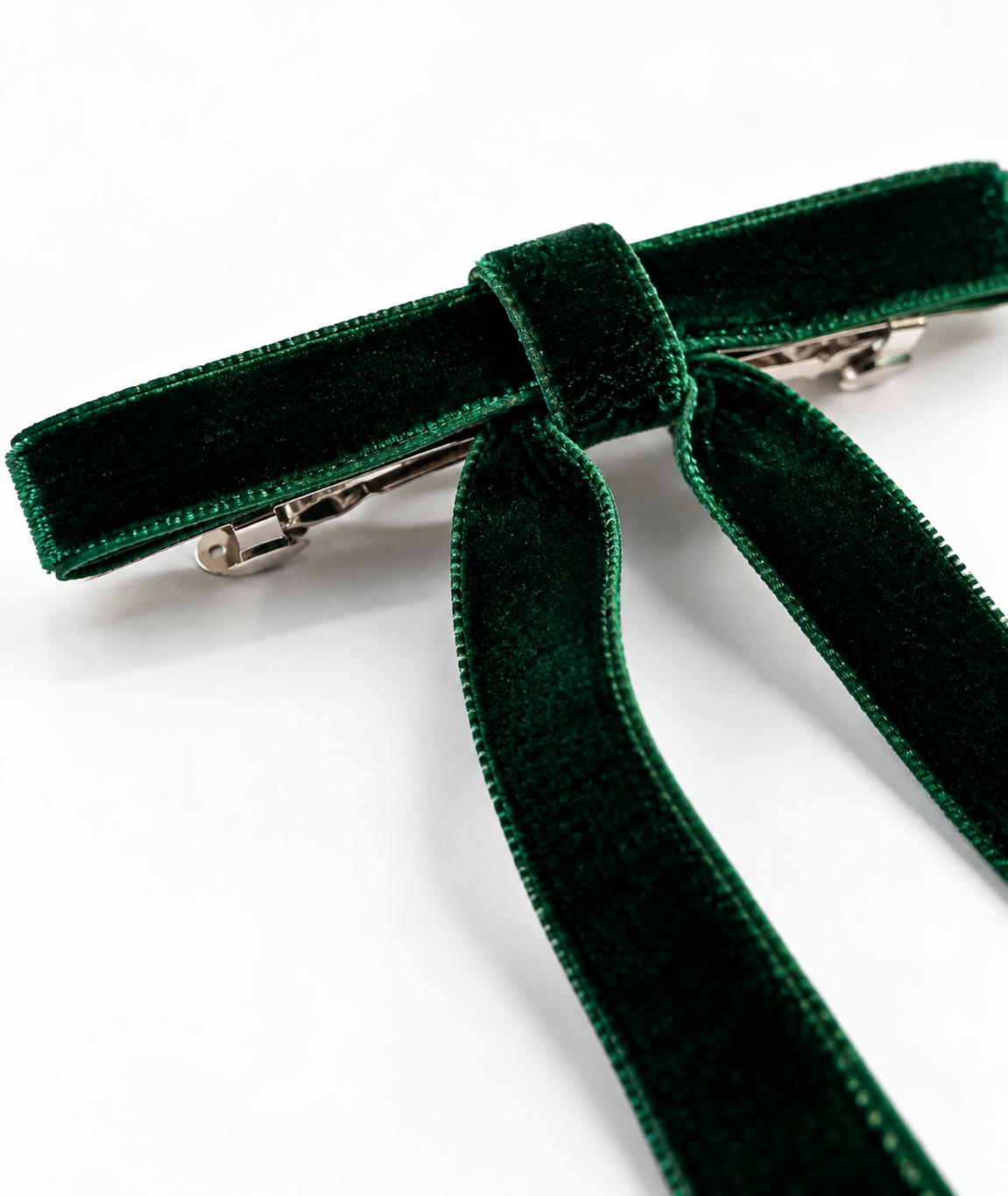 Dark Emerald Green Velvet Ribbon Hair Bow | Luxury Long-Tail Hair Accessory