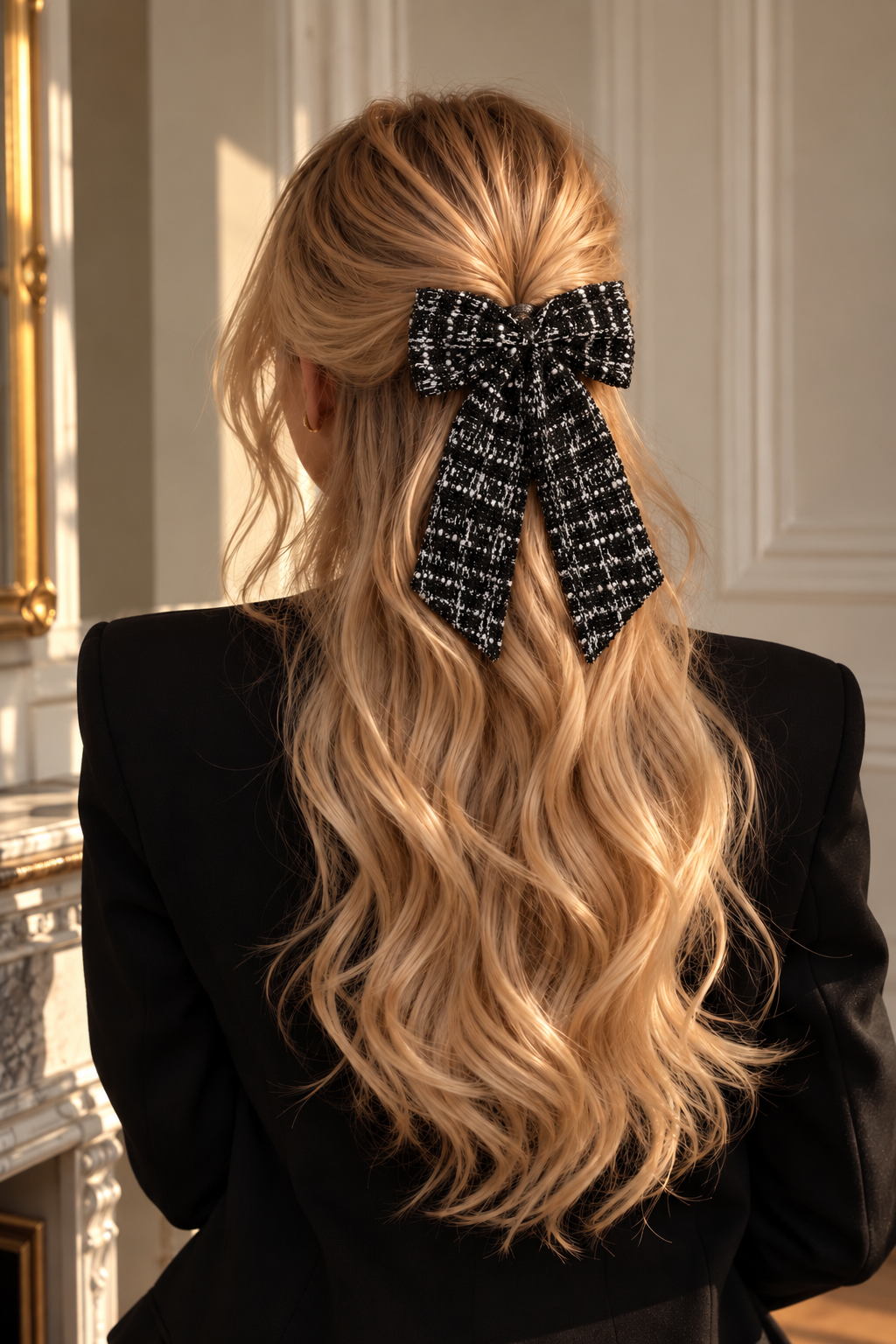 Black & White Tweed Hair Bow | Luxury Statement Hair Accessory