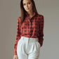 Ruffle Collar Button Up Shirt ( Tartan Plaid)