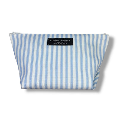 Canvas Cosmetic Pouch- Light Blue Stripe