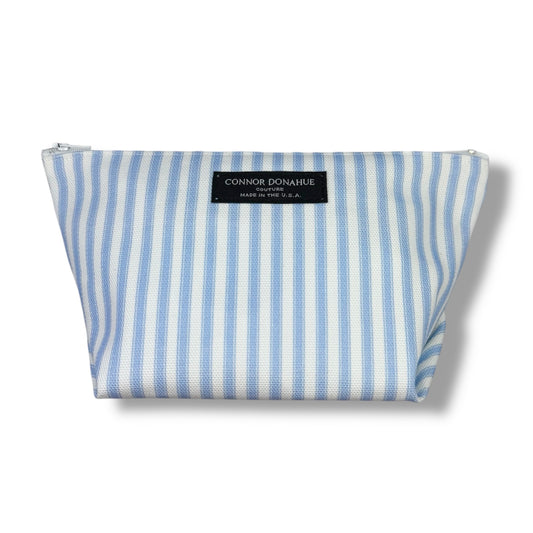 Canvas Cosmetic Pouch- Light Blue Stripe