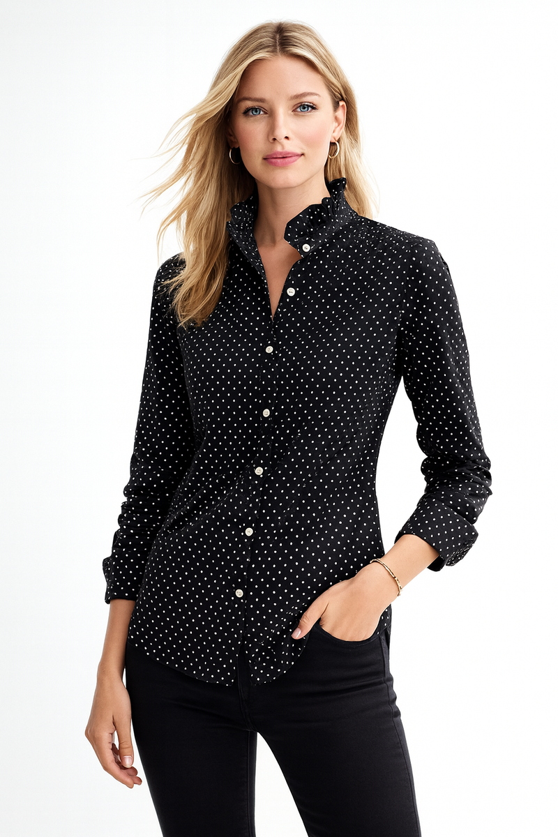 Ruffle Collar Button Up Shirt ( Polka Dot)