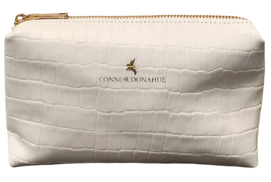 WHITE CROC- LEATHER MAKEUP POUCH