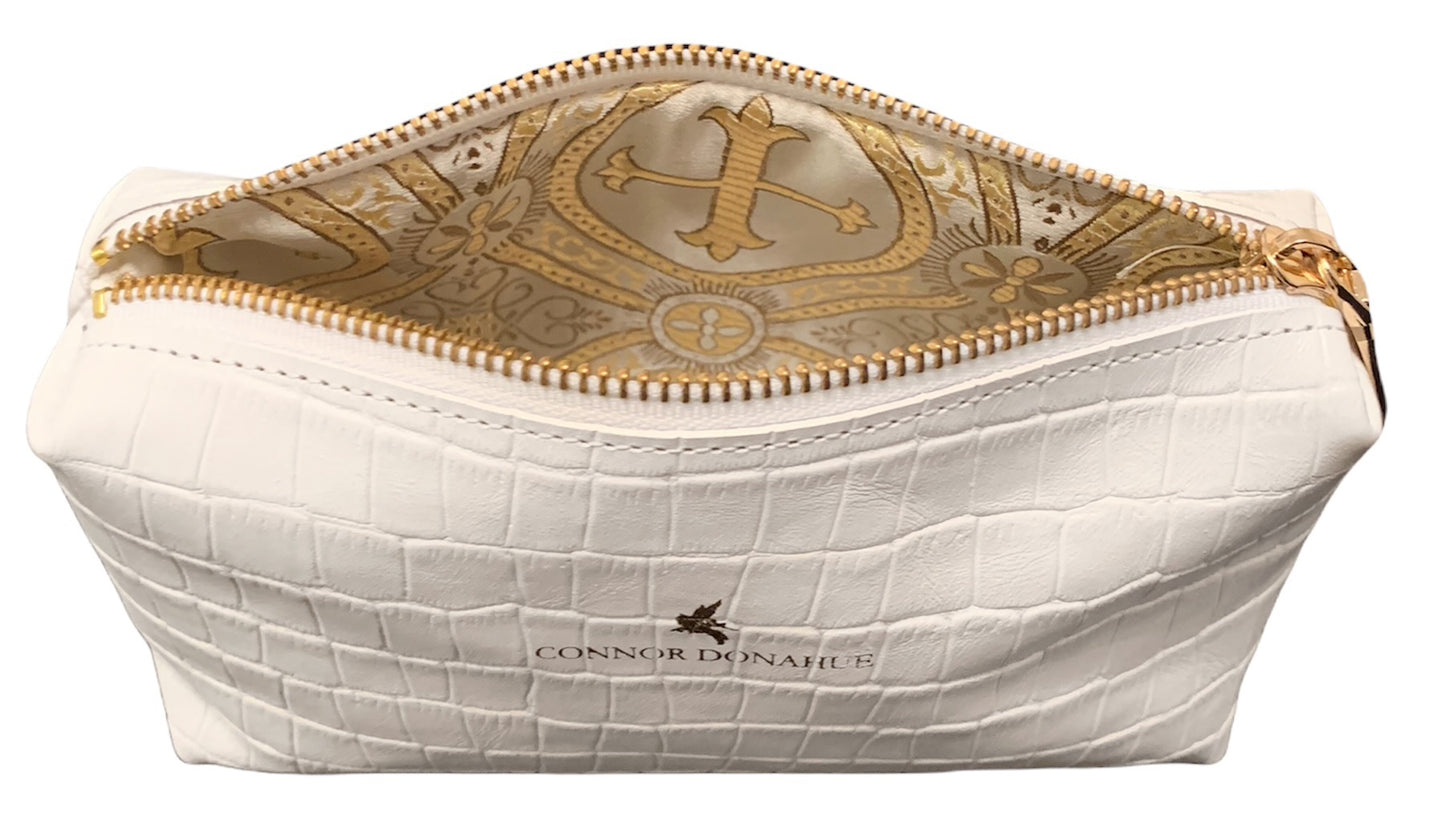 WHITE CROC- LEATHER MAKEUP POUCH